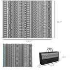 Reversible Outdoor Rug Carpet RV Camping Rugs with Carry Bag, 8' x 10', Gray & Cream White Boho