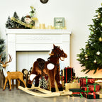 Kids Metal Plush Ride-On Rocking Horse Chair Toy With Nursery Rhyme Music - Dark Brown