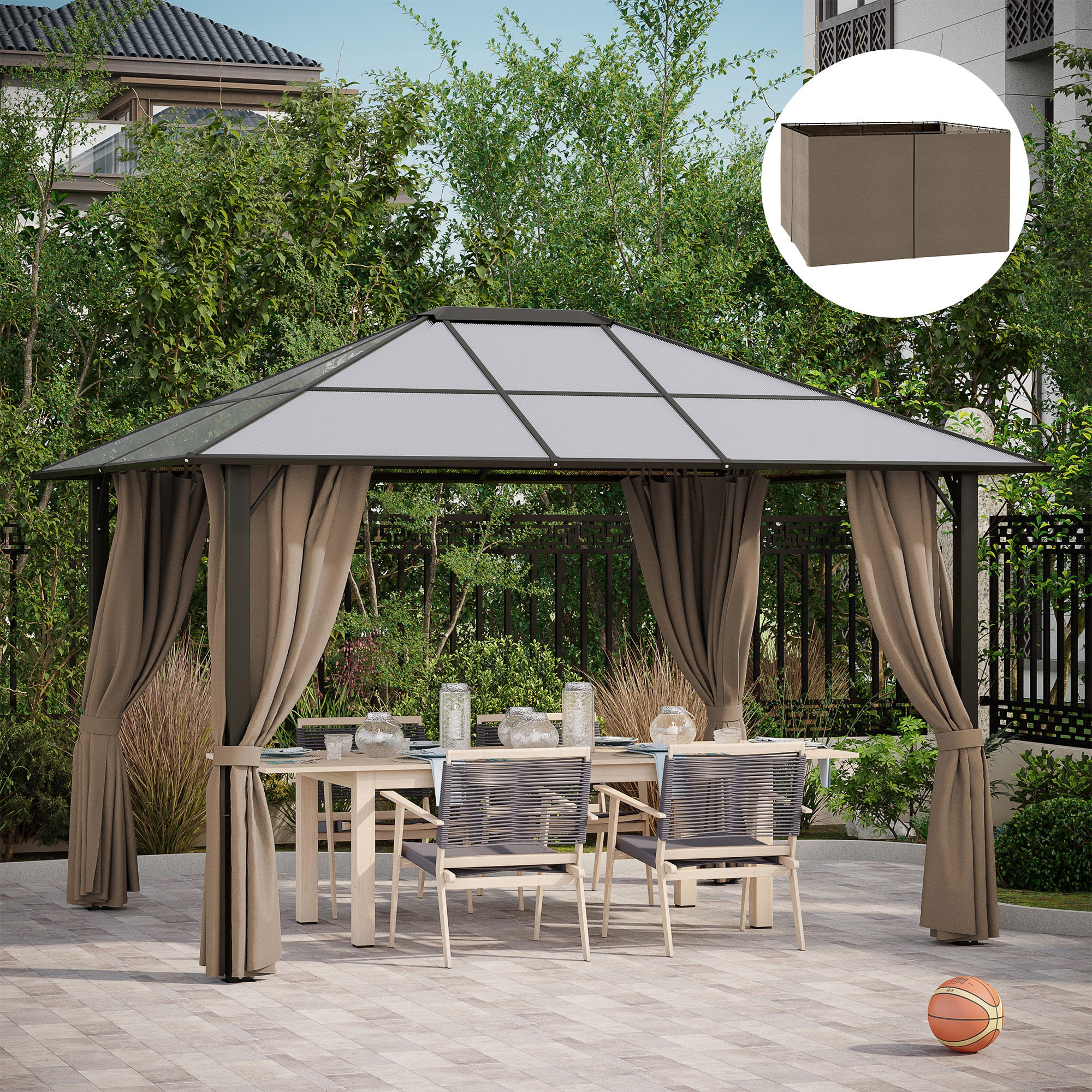 9.84' x 11.8' Gazebo Sidewall Set with Hooks/C-Rings, Brown