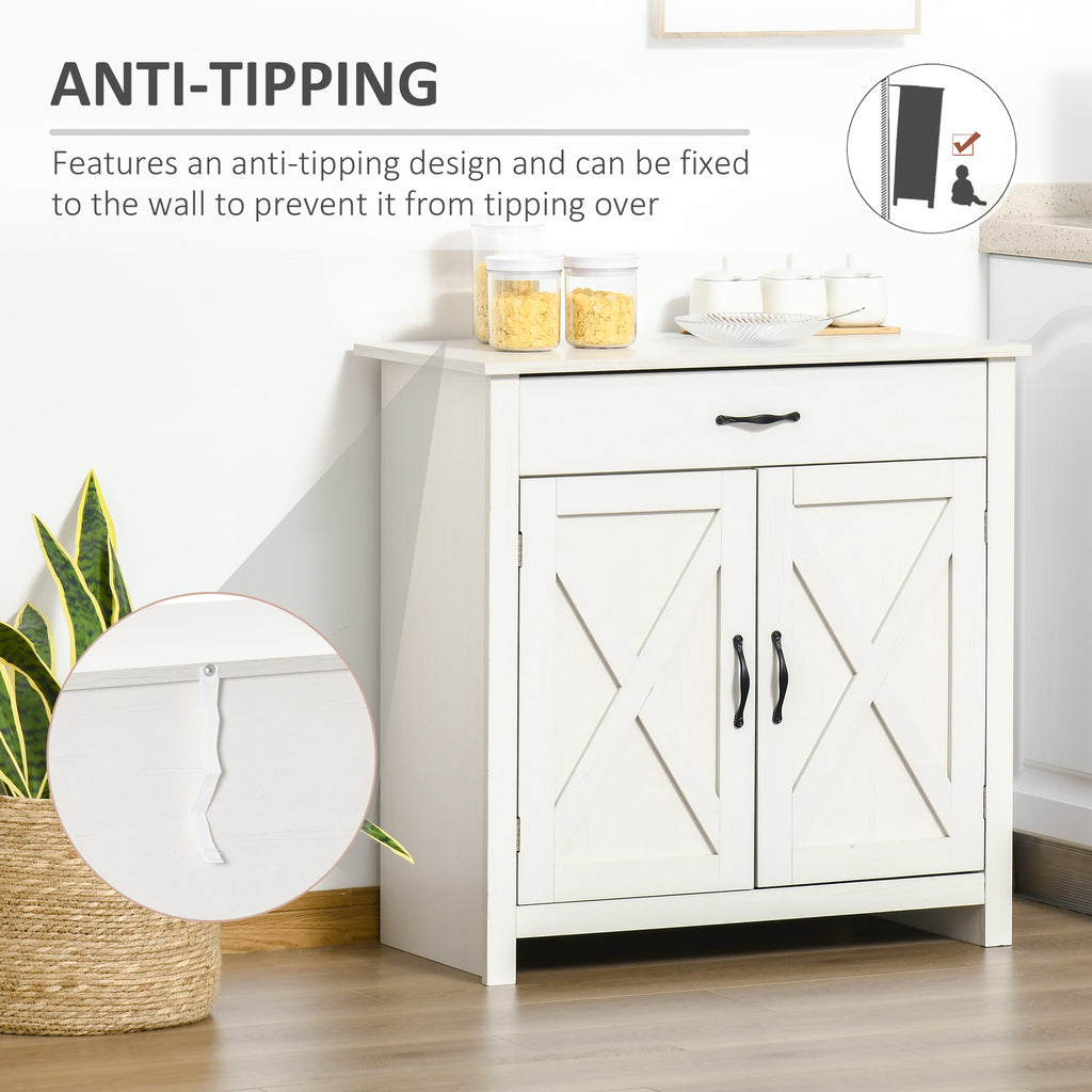 Farmhouse Sideboard Cabinet with Barn Doors Kitchen Buffet Cabinet with Drawer and Adjustable Shelf Stone White Wash