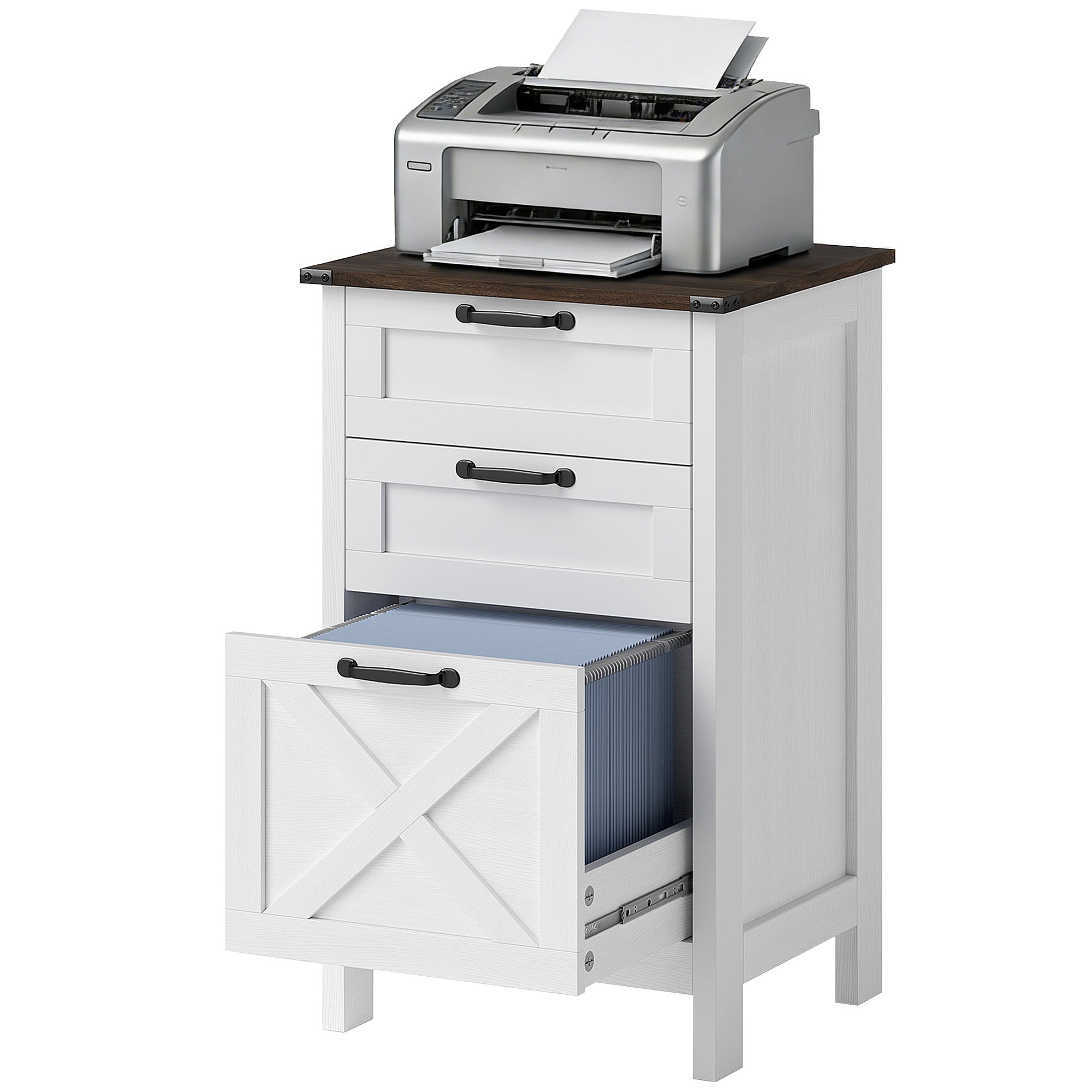 Vertical File Cabinet with 3 Drawers, Rustic Farmhouse Office Storage Cabinet for A4, Letter Size, Distressed White