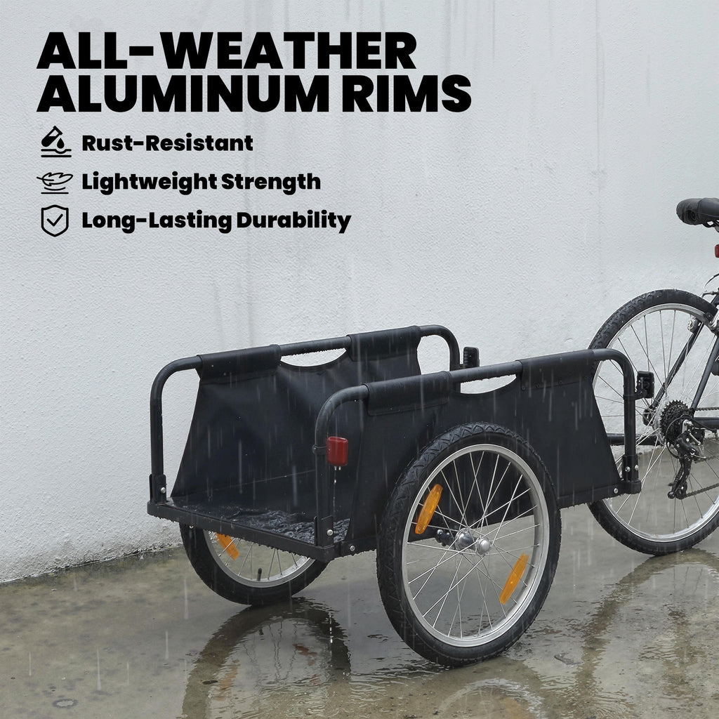 Bike Cargo Trailer, Bicycle Trailer Wagon Cart with Quick Release 16" Pneumatic Wheels, Aluminum Rims, Red Flag, Black