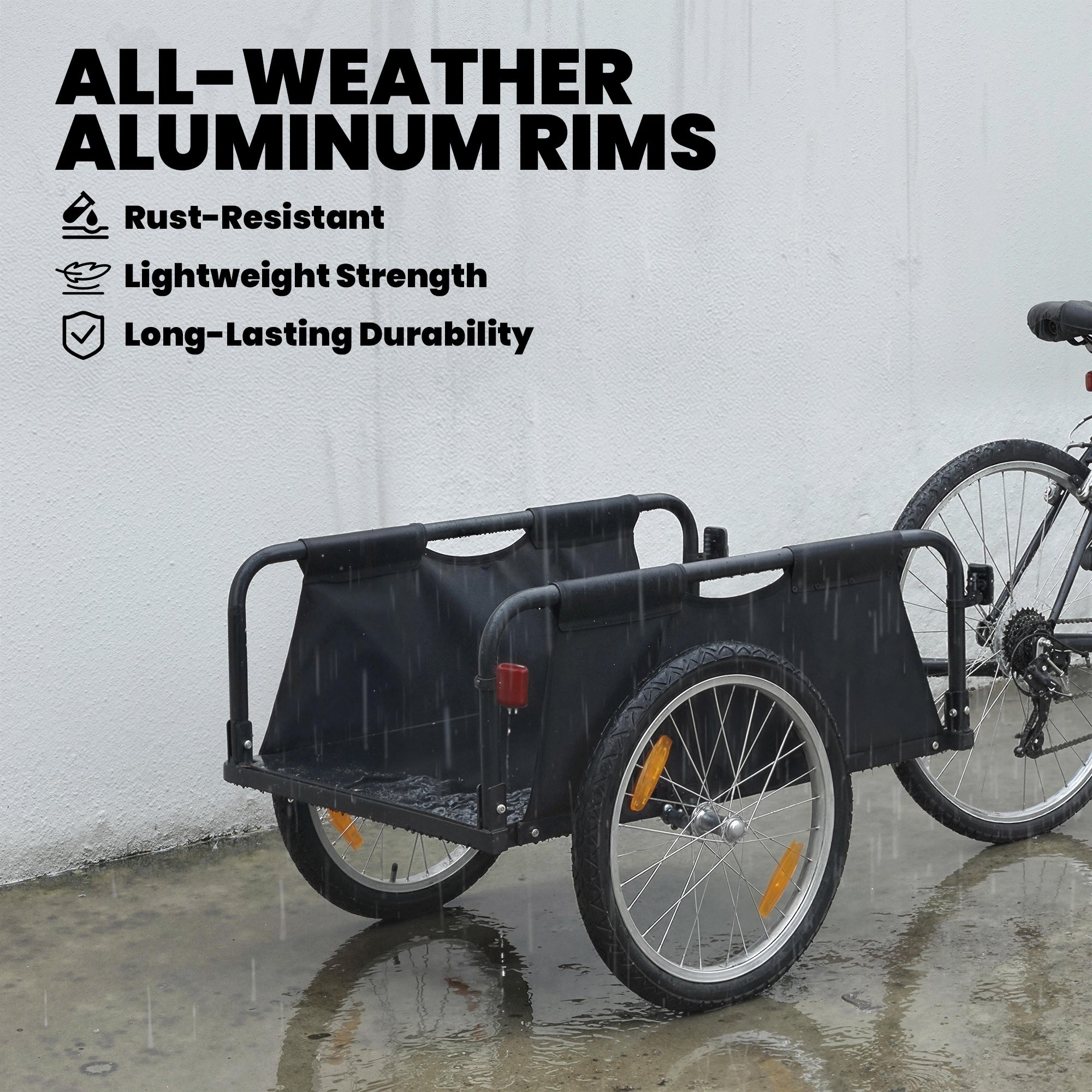 Bike Cargo Trailer, Bicycle Trailer Wagon Cart with Quick Release 16" Pneumatic Wheels, Aluminum Rims, Red Flag, Black