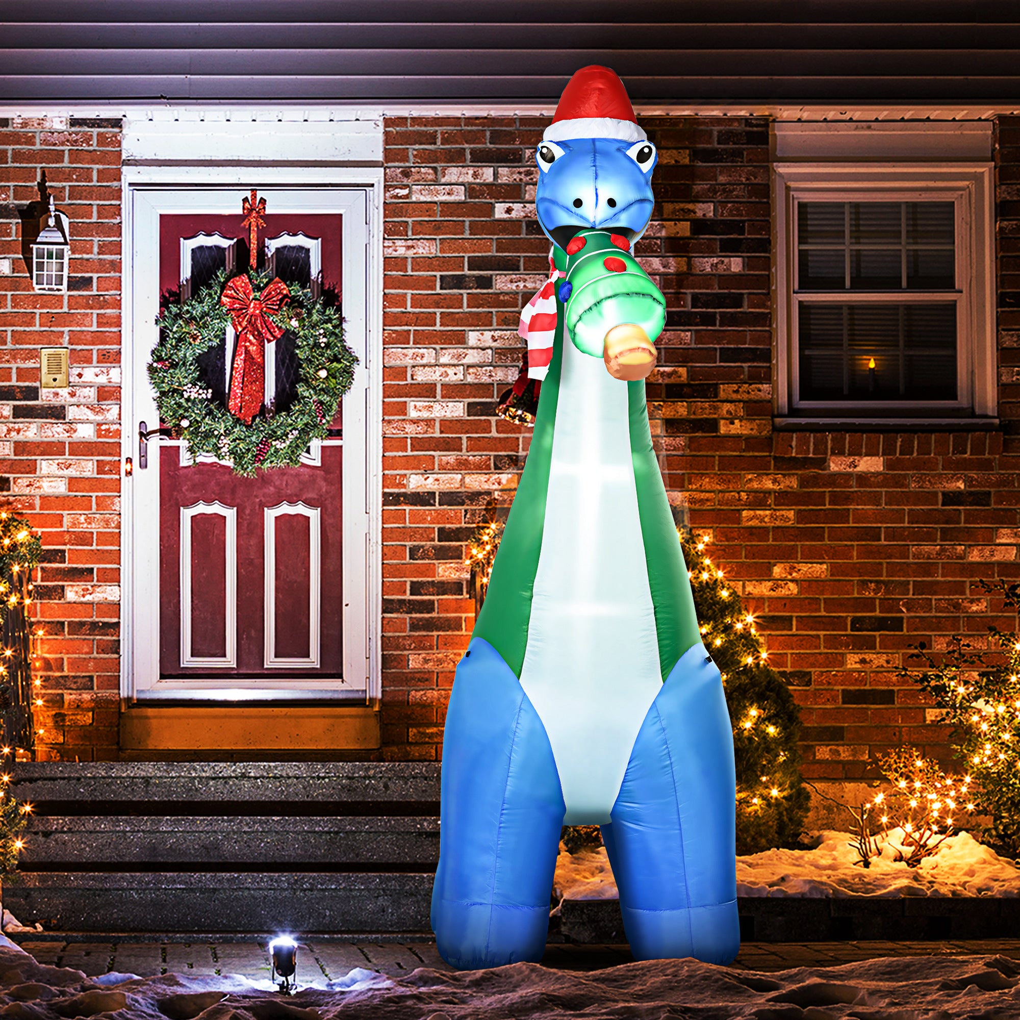 11FT Long Christmas Inflatables Outdoor Decorations Dinosaur with Christmas Tree in Mouth, Blow-Up LED Yard Christmas Decor, Waterproof