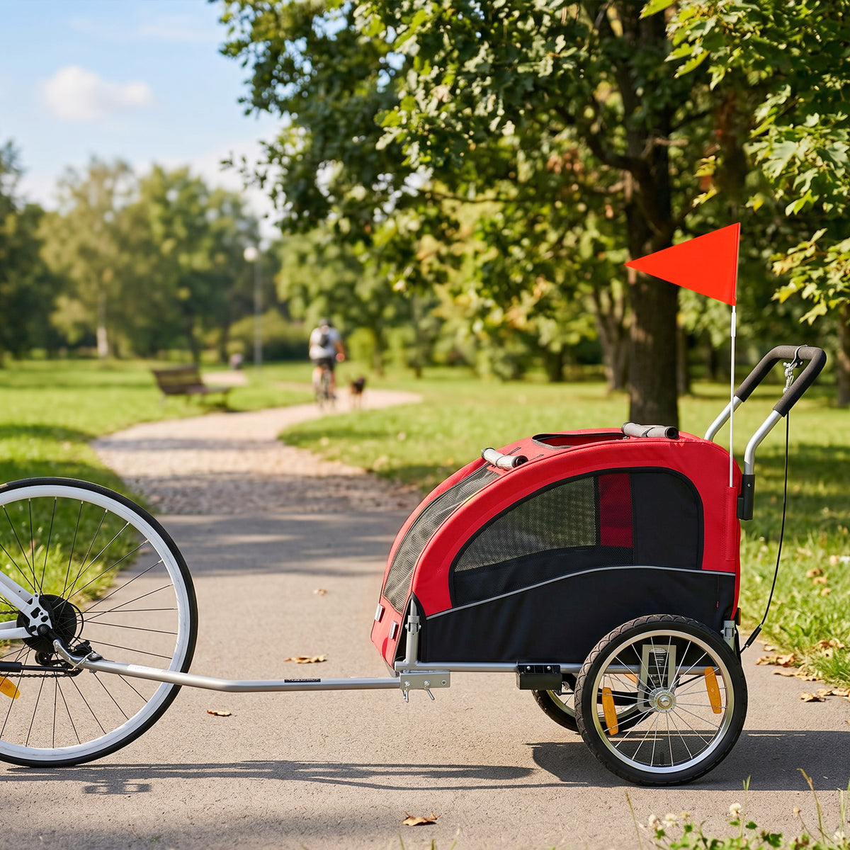 2 in 1 Dog Bike Trailer, Foldable Pet Stroller, Dog Bicycle Trailer with Suspension, for Medium Dogs up to 44 LBS, Red