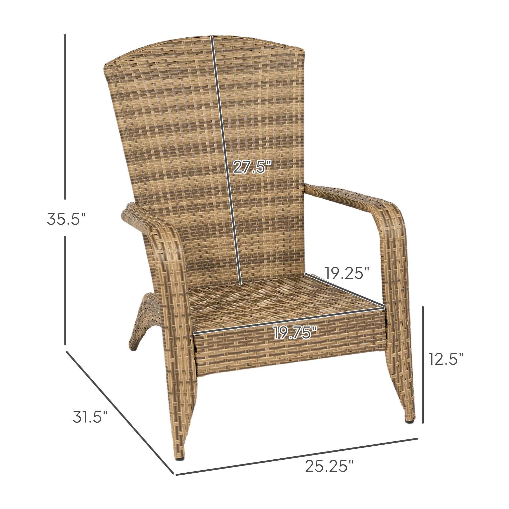 Patio Adirondack Chair with Rattan Wicker, Soft Cushions, Tall Curved Backrest for Deck or Garden, Dark Blue