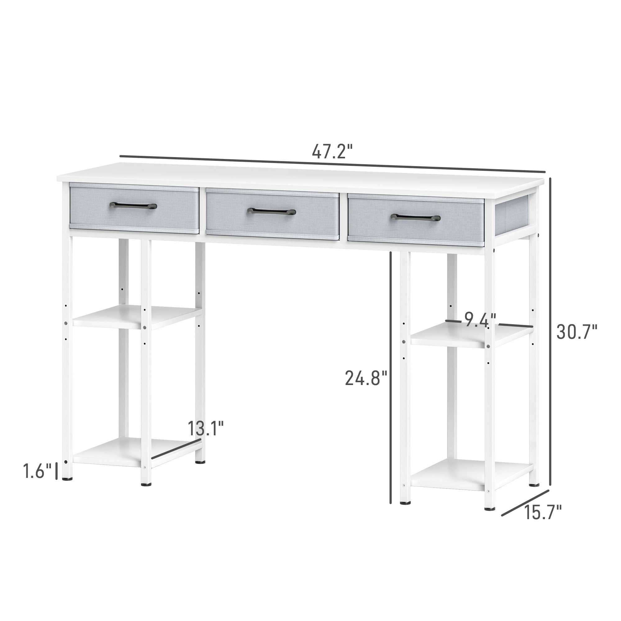 47" Small Computer Desk, Writing Desk with Fabric Drawers, Home Office Desk with Adjustable Shelves, White