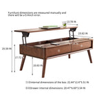 Versatile Lift-Top Coffee Table with 3 Hidden Storage Compartments, Solid Center Table for Living Area, 47″ L x 25.5″ W x 17.5″ H, Walnut