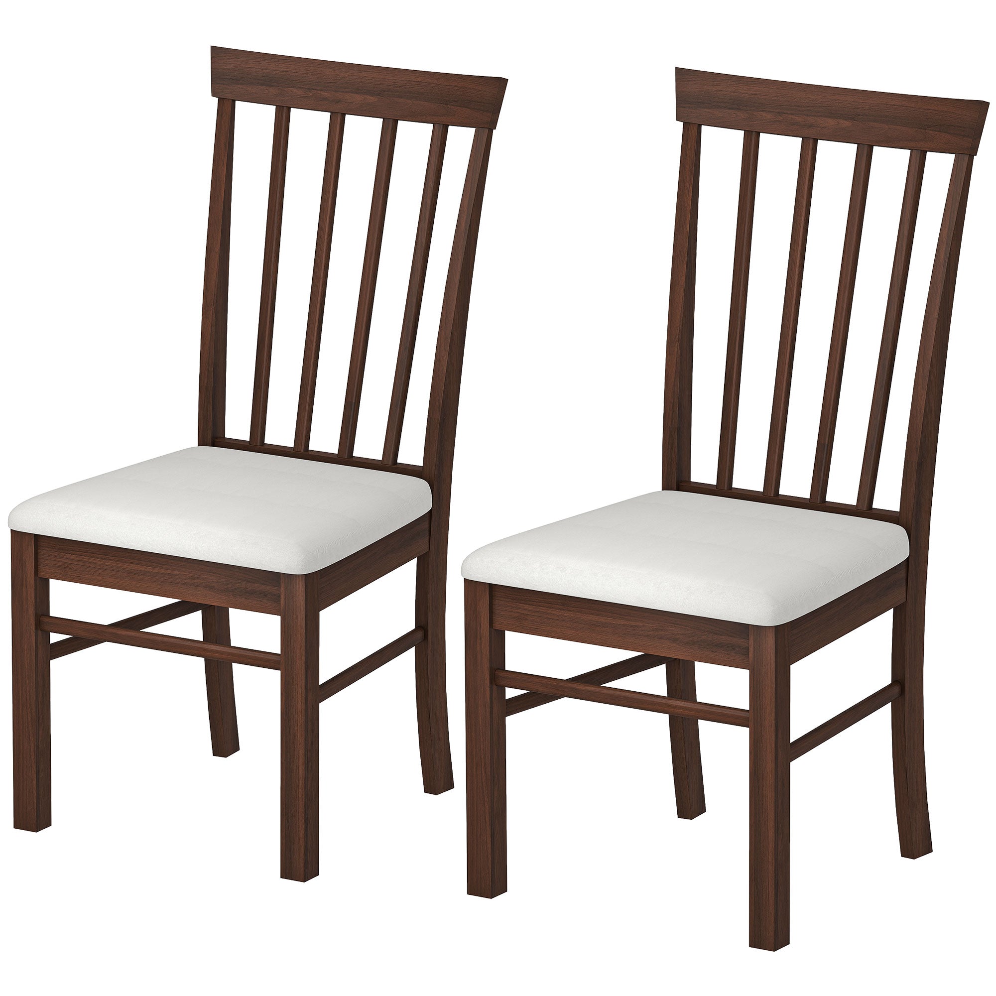Wooden Dining Chairs Set of 2, Farmhouse Upholstered Kitchen Chairs with Rubber Wood Frame, Dark Brown and Beige