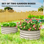 Set of 2 Raised Garden Bed, Metal Planter Box with Safety Edging, Easy-to-assemble Stock Tank, Cream