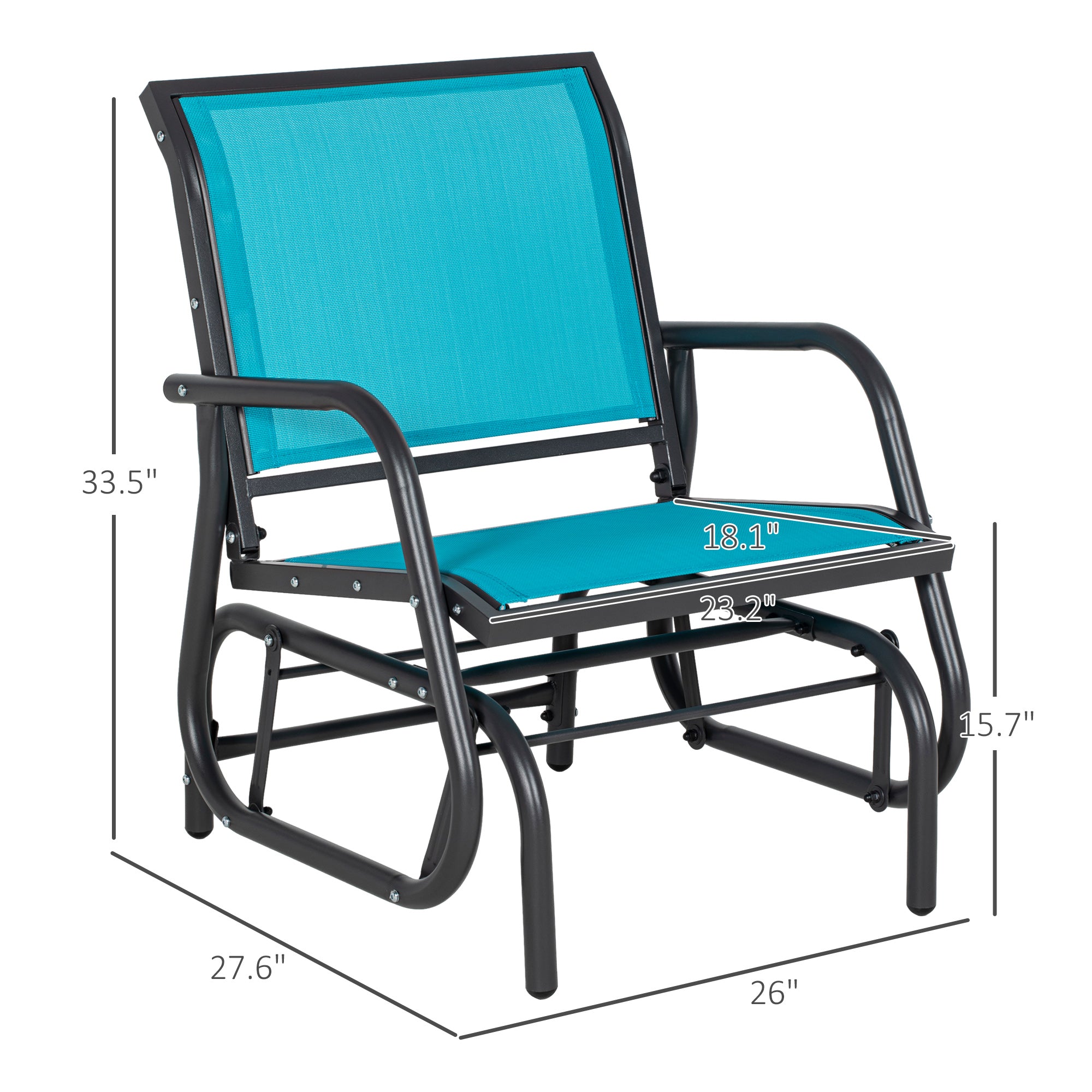 2 Pieces Outdoor Glider Chair, Steel Swing Chai with Curved Armrests for Porch, Garden, Poolside, Balcony, Blue