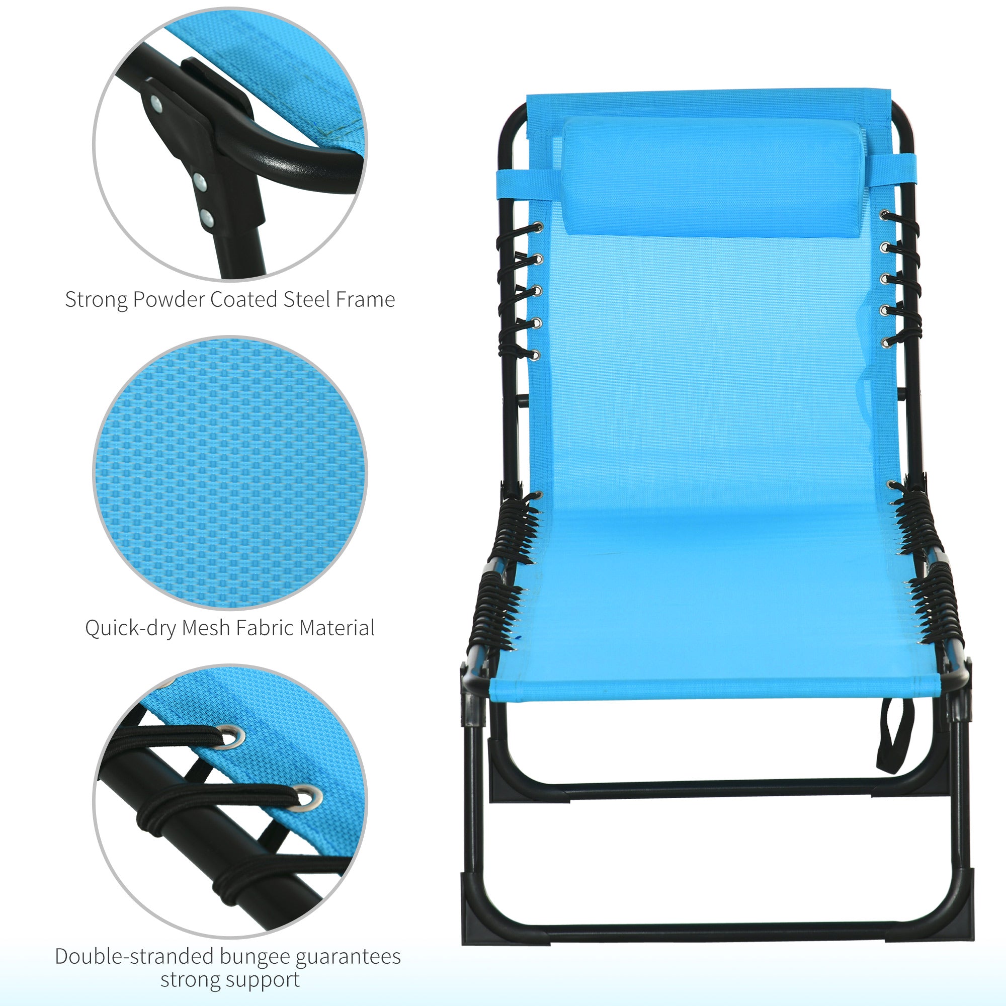 Set of 2 Folding Chaise Lounge Chairs, Outdoor Sun Tanning Chairs with Reclining Back, Sky Blue