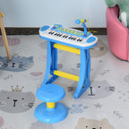 31-Key Kids Toy Keyboard Piano, Electronic Musical Instrument with Multiple Sounds, Stool, Microphone and Bright Flashing Lights, Blue
