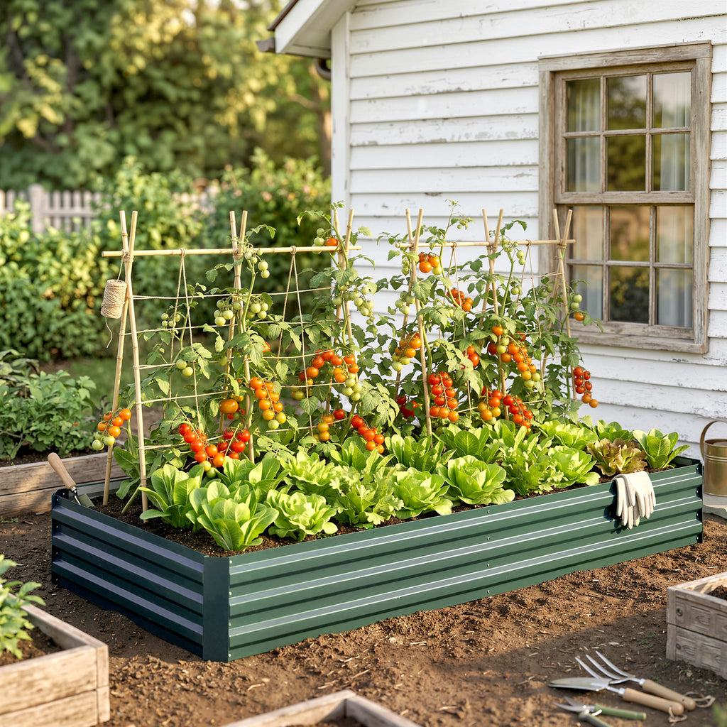 95" x 36" x 12" Galvanized Raised Garden Bed, Easy DIY and Cleaning for Growing Flowers, Herbs, Succulents, Green