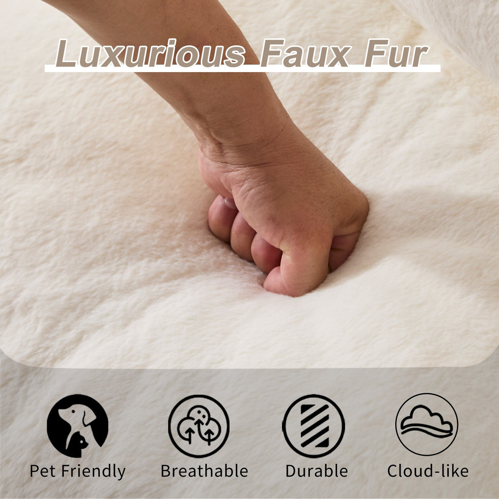 Bean Bag Sofa with High-Density Foam and Faux Fur Fabric, Compressed Sofa Oversized Fluffy Loveseat for Adults, 75" L x 42.5" W x 28.5" H, White