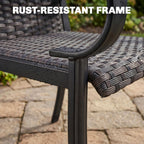 Set of 4 Outdoor Wicker Dining Chairs with Armrest, Steel Frame, Highback and Deep Seating, Brown