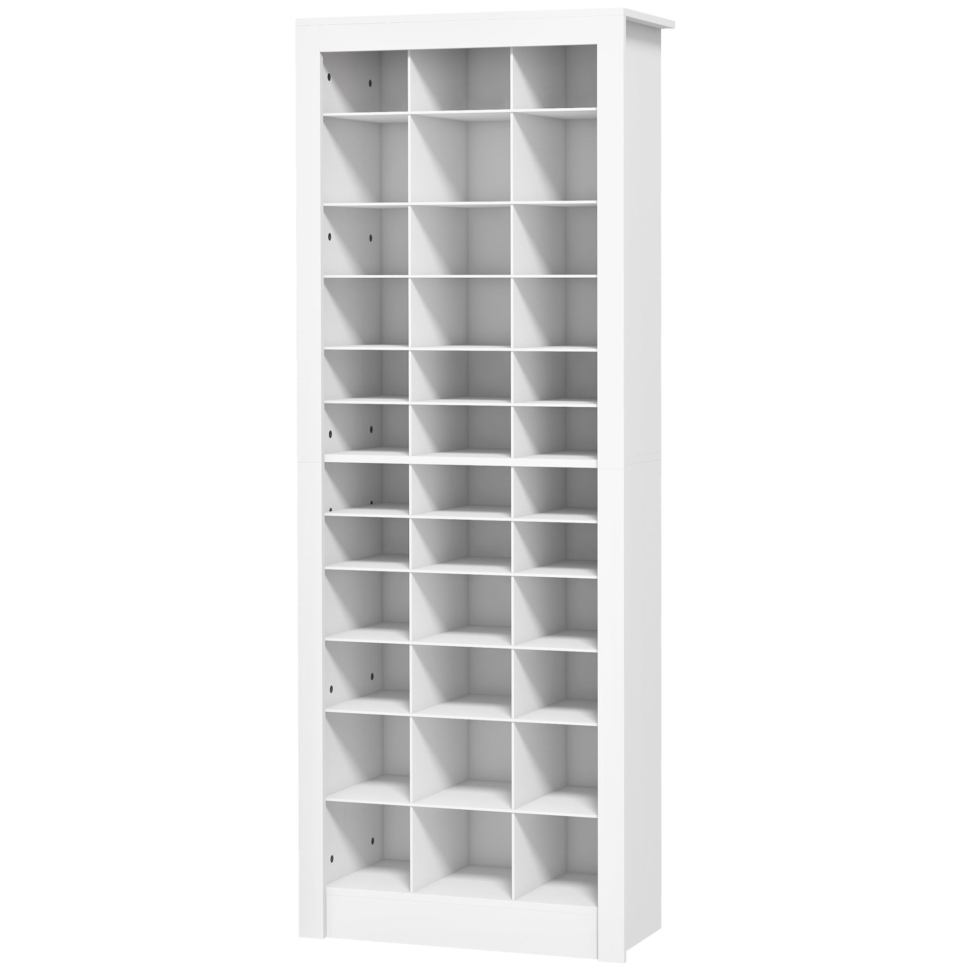 71" Shoe Storage Cabinet with 3 Heights of Open Cubes for 36 Pairs, Narrow Shoe Organizer, White