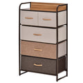 5-Drawer Fabric Dresser Tower, 4-Tier Storage Organizer with Steel Frame for Hallway, Bedroom, and Closet, Maple Wood