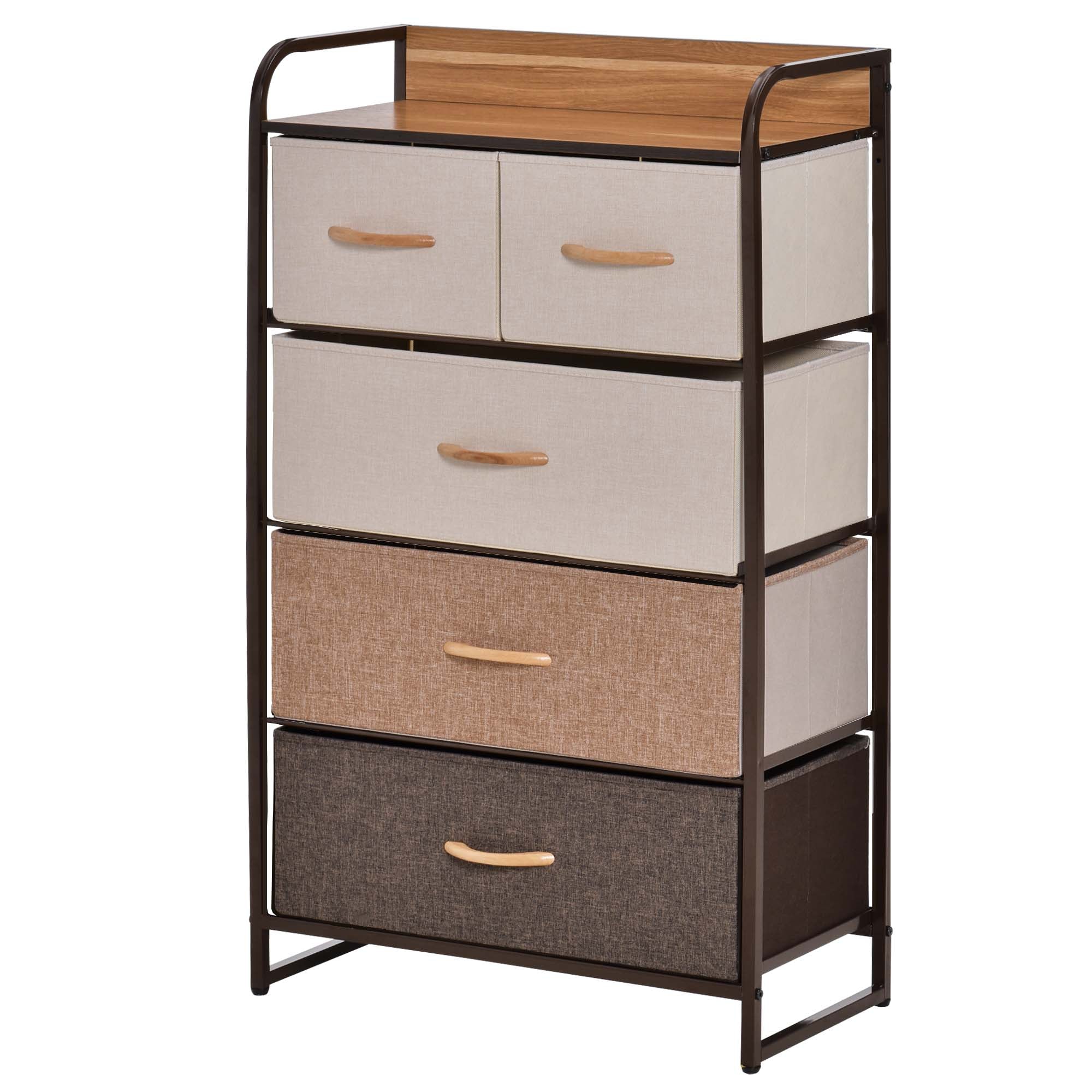 5-Drawer Fabric Dresser Tower, 4-Tier Storage Organizer with Steel Frame for Hallway, Bedroom, and Closet, Maple Wood