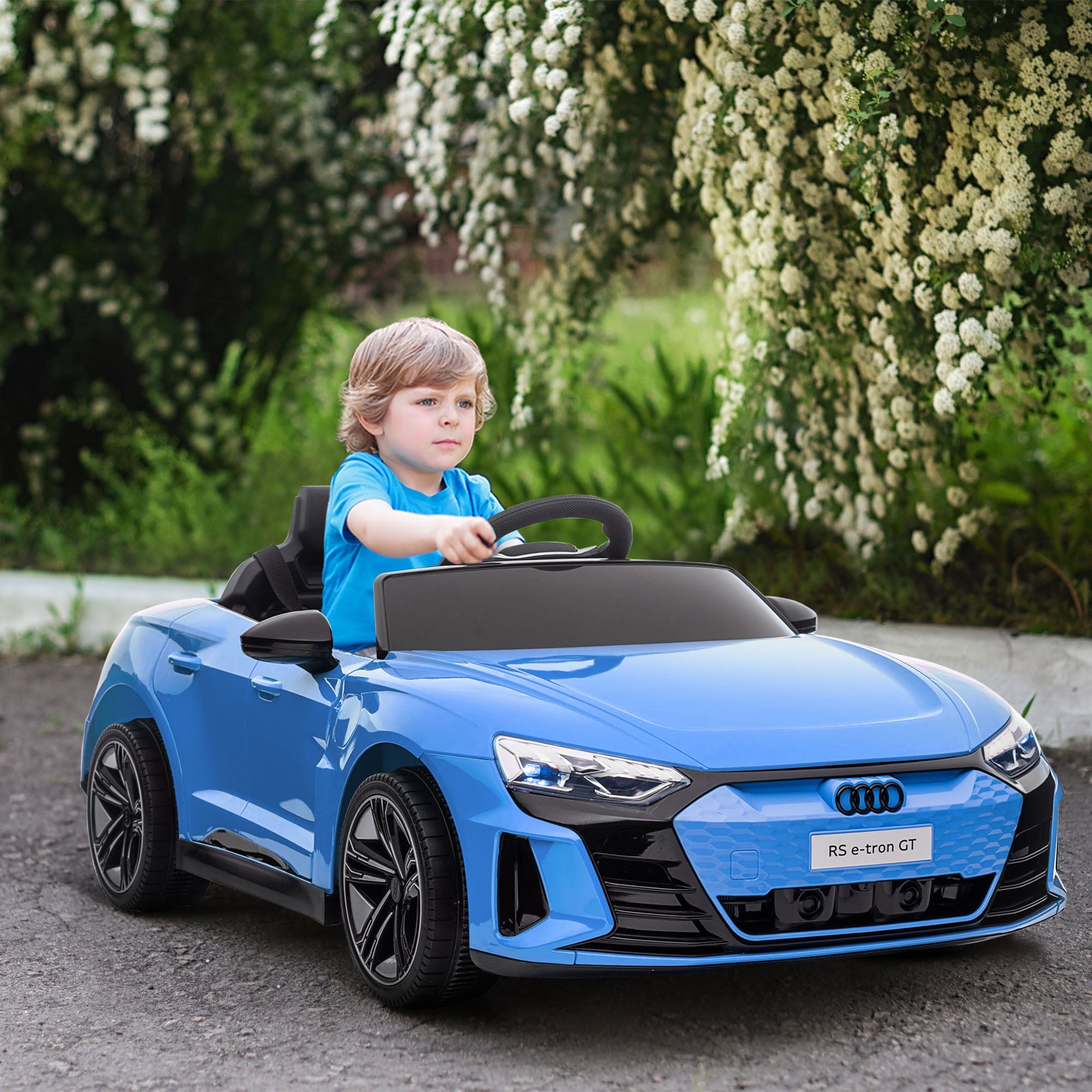 Electric Car for Kids, 12V Licensed RS E-tron GT 3.1 MPH Kids Ride on Car, Ride-on Toy with Remote Control, 4 Suspension Wheels, Horn, Music, Lights, for Boys and Girls, Blue