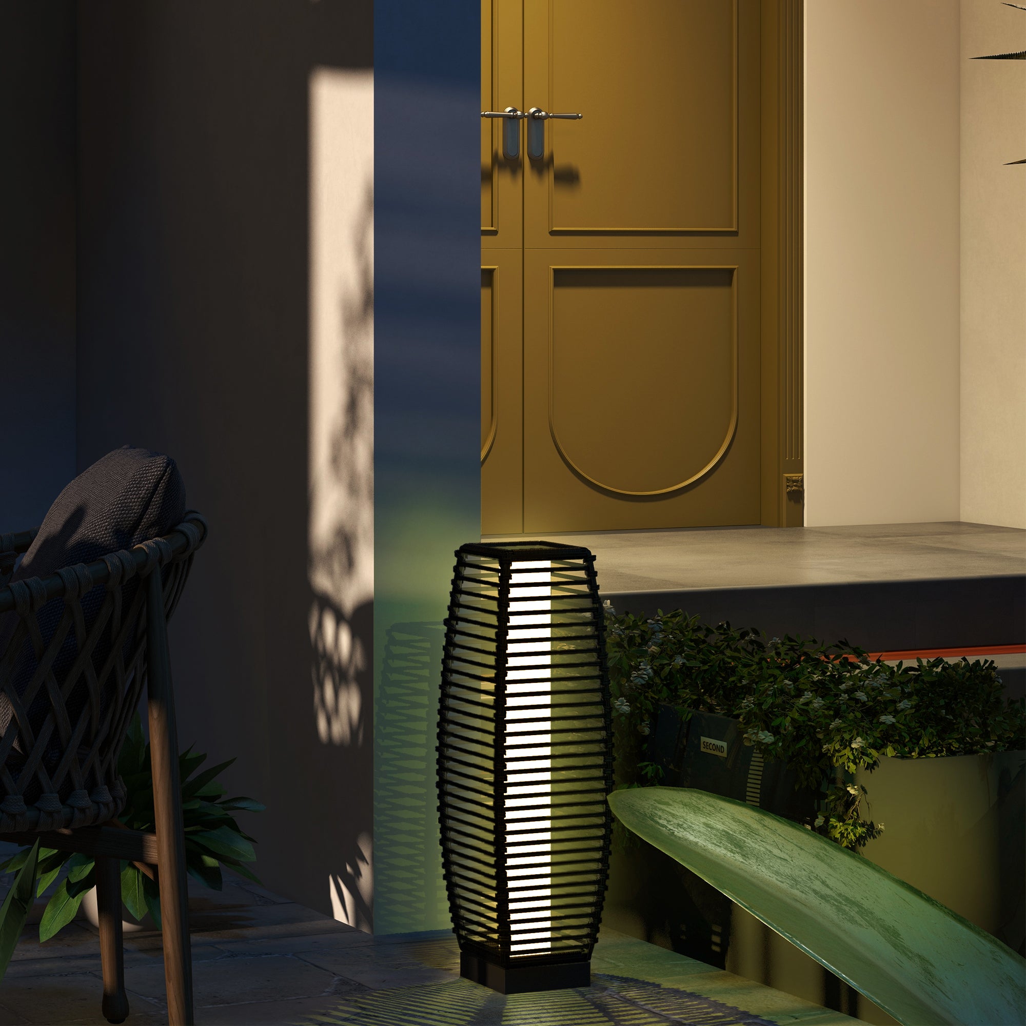Solar Floor Lamp, Outdoor Rattan Garden Lantern Pathway Light & Decorative Driveway Lighting, Black