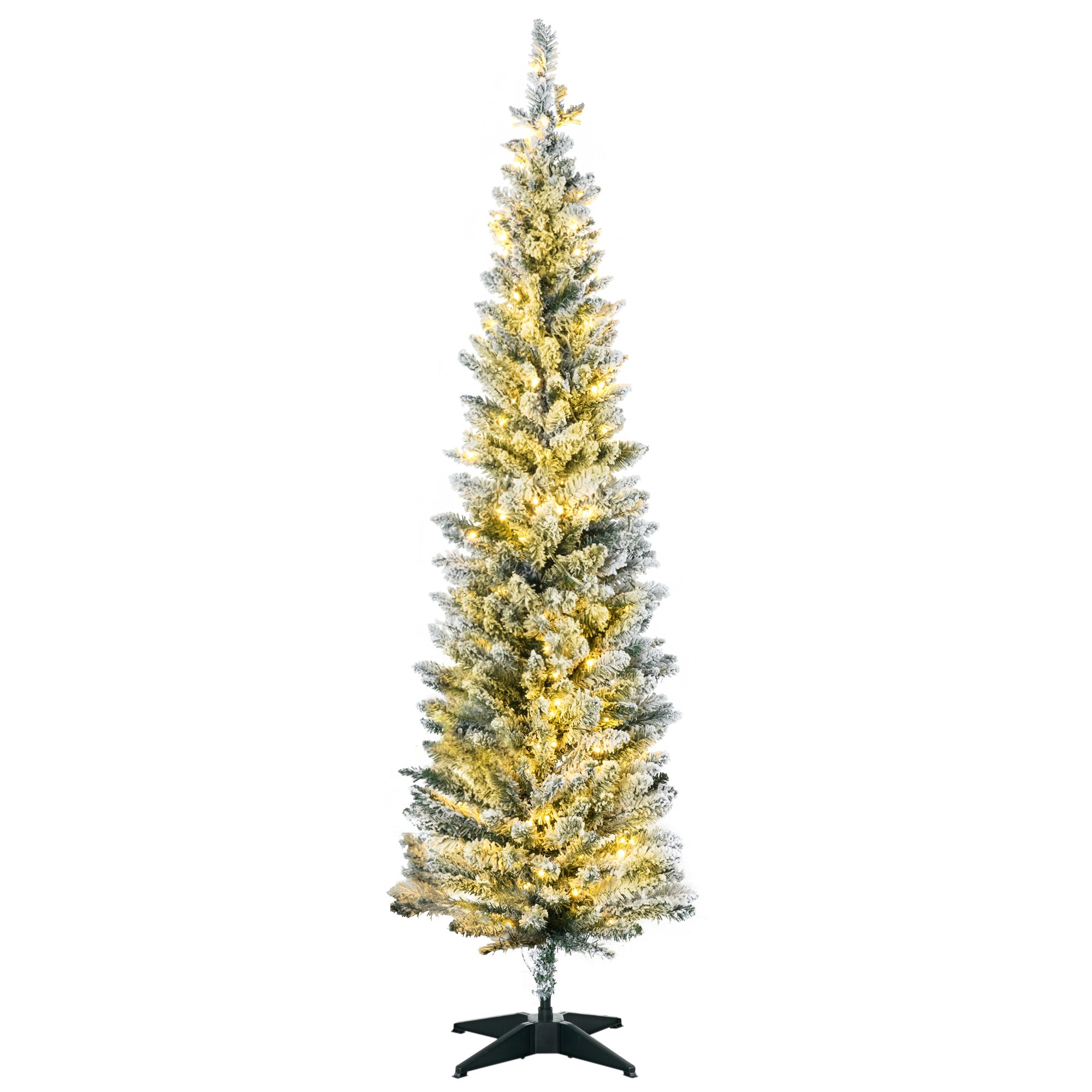 5ft Pencil Christmas Tree, Slim Artificial Christmas Tree with Realistic Branches and Warm White LED Lights, Green
