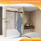 Frameless Sliding Shower Door with Smooth Quiet Stainless Steel Rollers & Round Tracks, Panel for Bathroom, 60" L x 0.5" W x 60" H, Matt Black