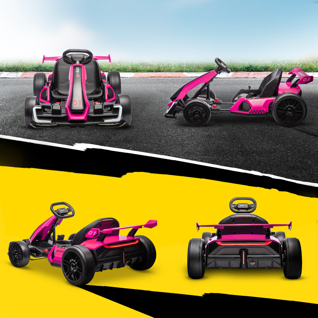 24V 7.5 MPH Electric Go Kart with Adjustable Seat, Slow Start, Pink