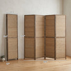 Room Divider, 4 Panel Folding Privacy Screen, 6 FT Tall Hand-Woven Bamboo Wall Partition, Brown