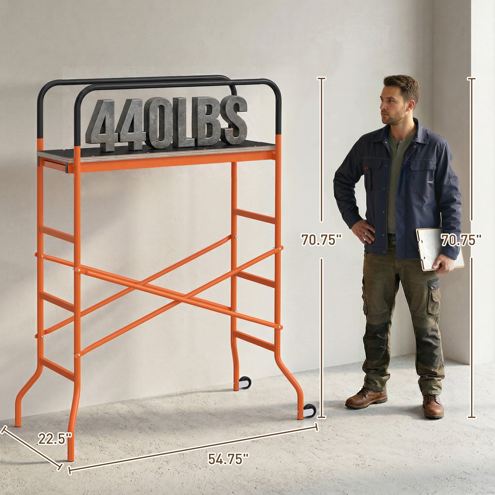 Scaffolding Work Platform, Rolling Scaffolding with Wheels, Scaffold for Building Construction, Orange