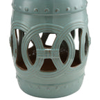 14" x 17" Ceramic Garden Stool with Double-Coin Knotted Ring Design & Strong Glazed Material, Decorative End Table, Home Collection, Antique Blue