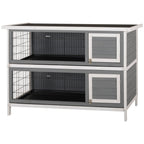 54" 2-Story Large Rabbit Hutch Bunny Cage Wooden Pet House Small Animal Habitat with Lockable Doors, No Leak Tray and waterproof Roof for Rabbits, Chickens, Ducks, Outdoor/Indoor Dark Gray