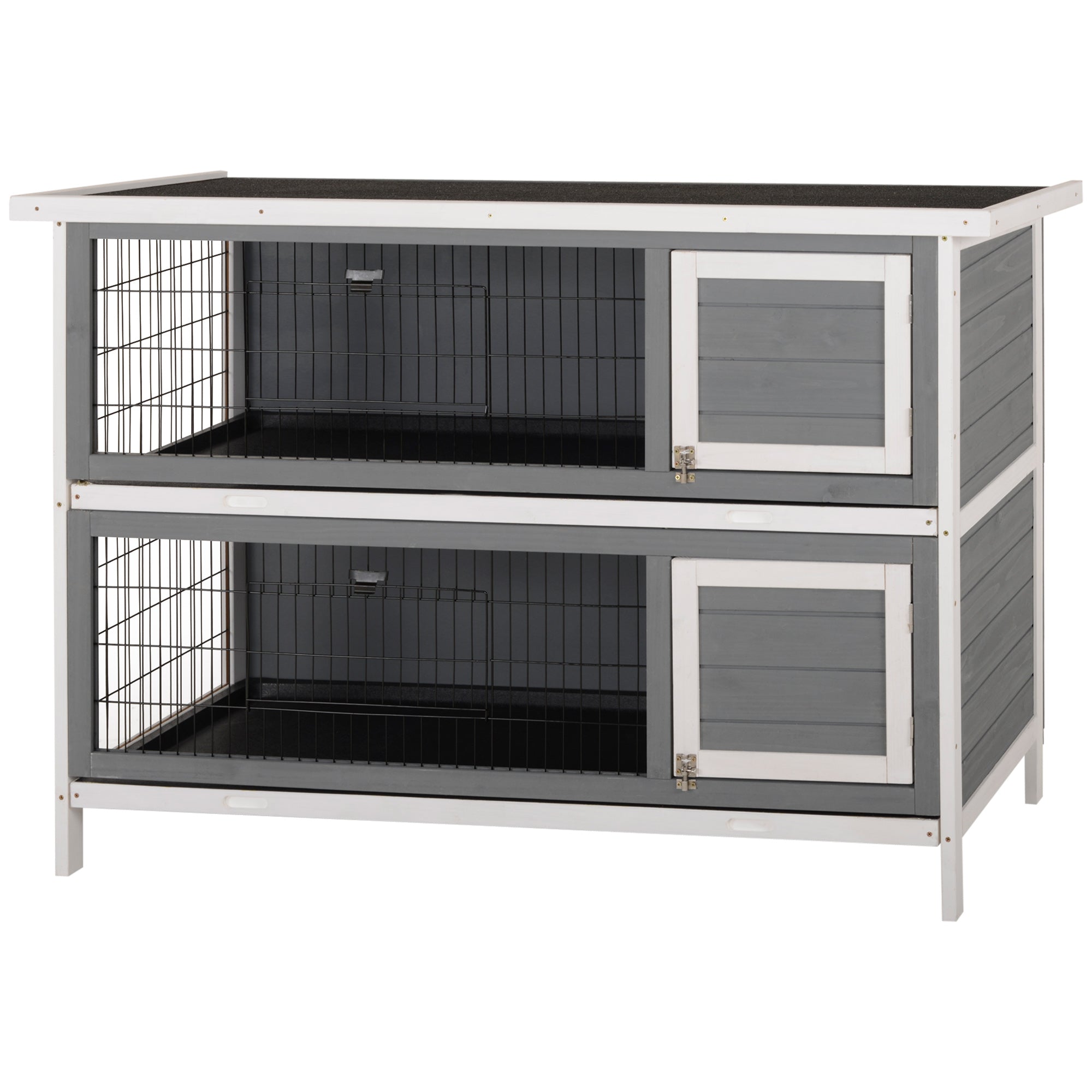 54" 2-Story Large Rabbit Hutch Bunny Cage Wooden Pet House Small Animal Habitat with Lockable Doors, No Leak Tray and waterproof Roof for Rabbits, Chickens, Ducks, Outdoor/Indoor Dark Gray