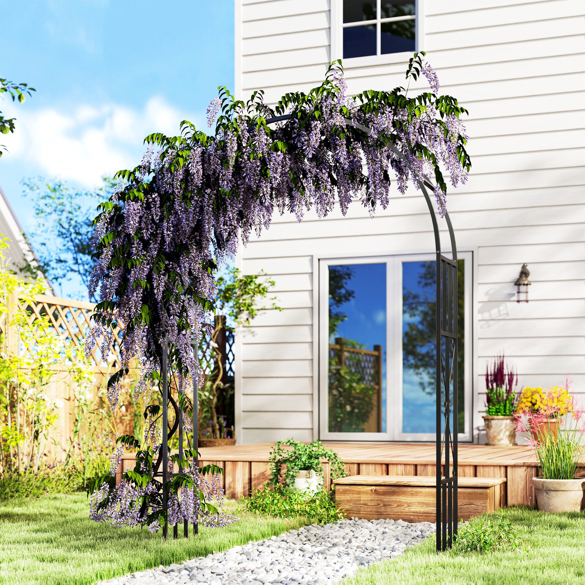 7.3ft Steel Garden Arch Trellis, Garden Arbor Trellis for Climbing Plants Roses Wisteria Vines, Flower Arch Wedding Arch Stand for Outdoor, Garden, Lawn, Backyard, Black