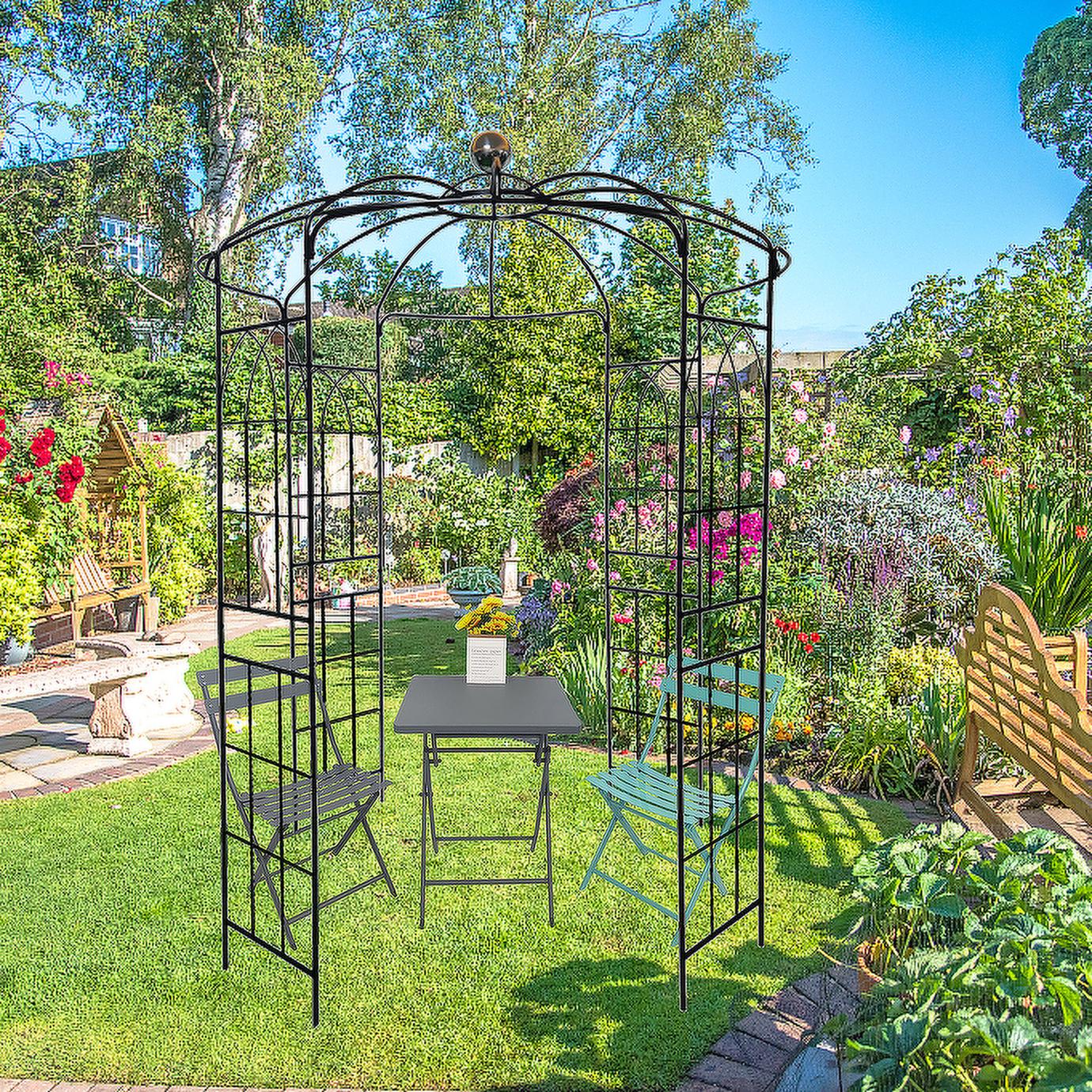 Metal Garden Arch Arbor with Anti-Rust Coating, Birdcage Shape Pergola Pavilion for Wedding, Ceremony, 81.5" L x 81.5" W x 114" H, Black