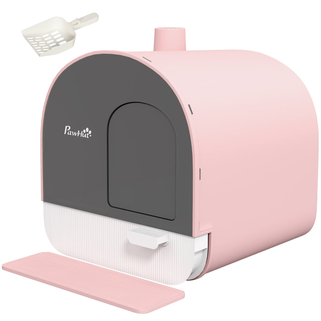 Cat Litter Box with Lid with Scoop and Filter, Pink