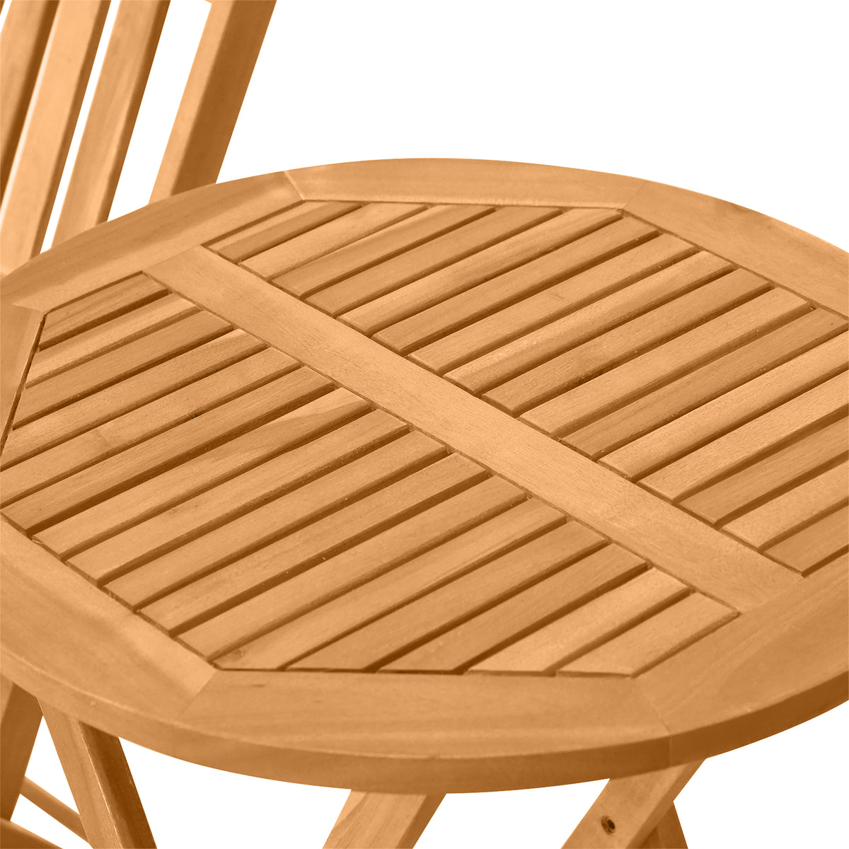 3-Piece Acacia Wood Bistro Set, Folding Patio Furniture with 2 Folding Chairs and Round Coffee Table, Teak, Slatted Finish, for Backyard, Balcony, Deck, Natural