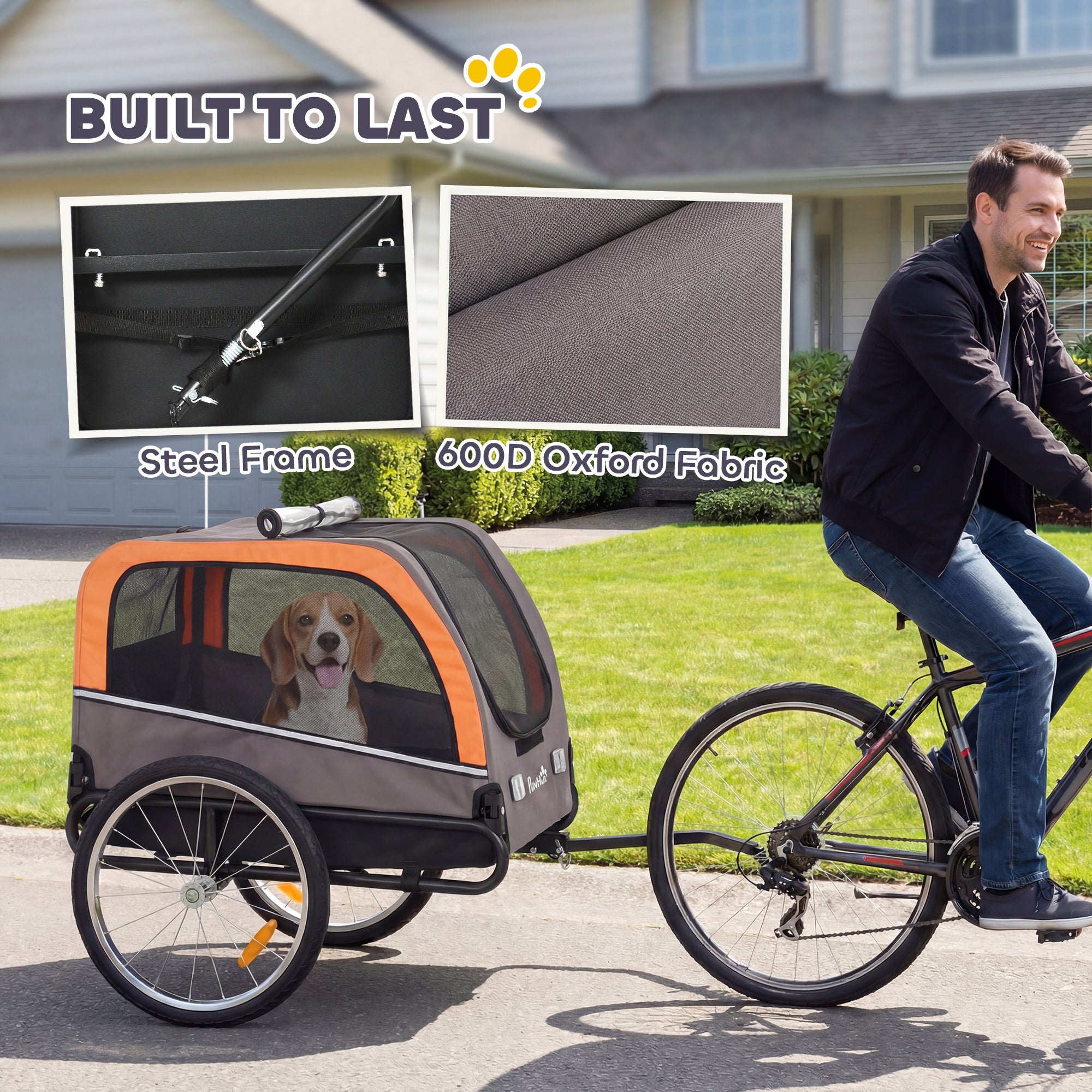 Dog Bike Trailer, Pet Cart Bicycle Carrier with 2 Entrances, Quick Release Wheels, Reflectors, Flag, Safety Leash