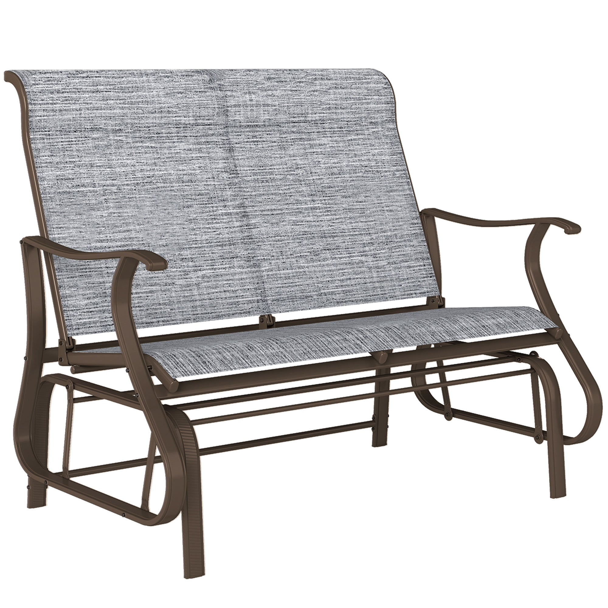 2-Person Outdoor Glider Bench, Patio Glider Loveseat Chair with Powder Coated Steel Frame, 2 Seats Porch Rocking Glider for Backyard, Lawn and Garden, Mixed Gray