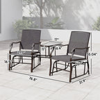 Outdoor Glider Chairs with Coffee Table, Patio 2-Seat Rocking Chair Swing Loveseat with Breathable Sling for Backyard, Garden, and Porch, Gray