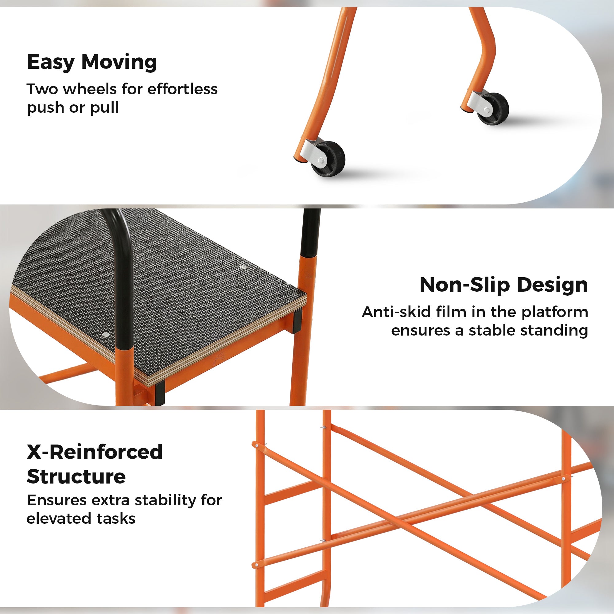 Scaffolding Work Platform, Rolling Scaffolding with Wheels, Scaffold for Building Construction, Orange