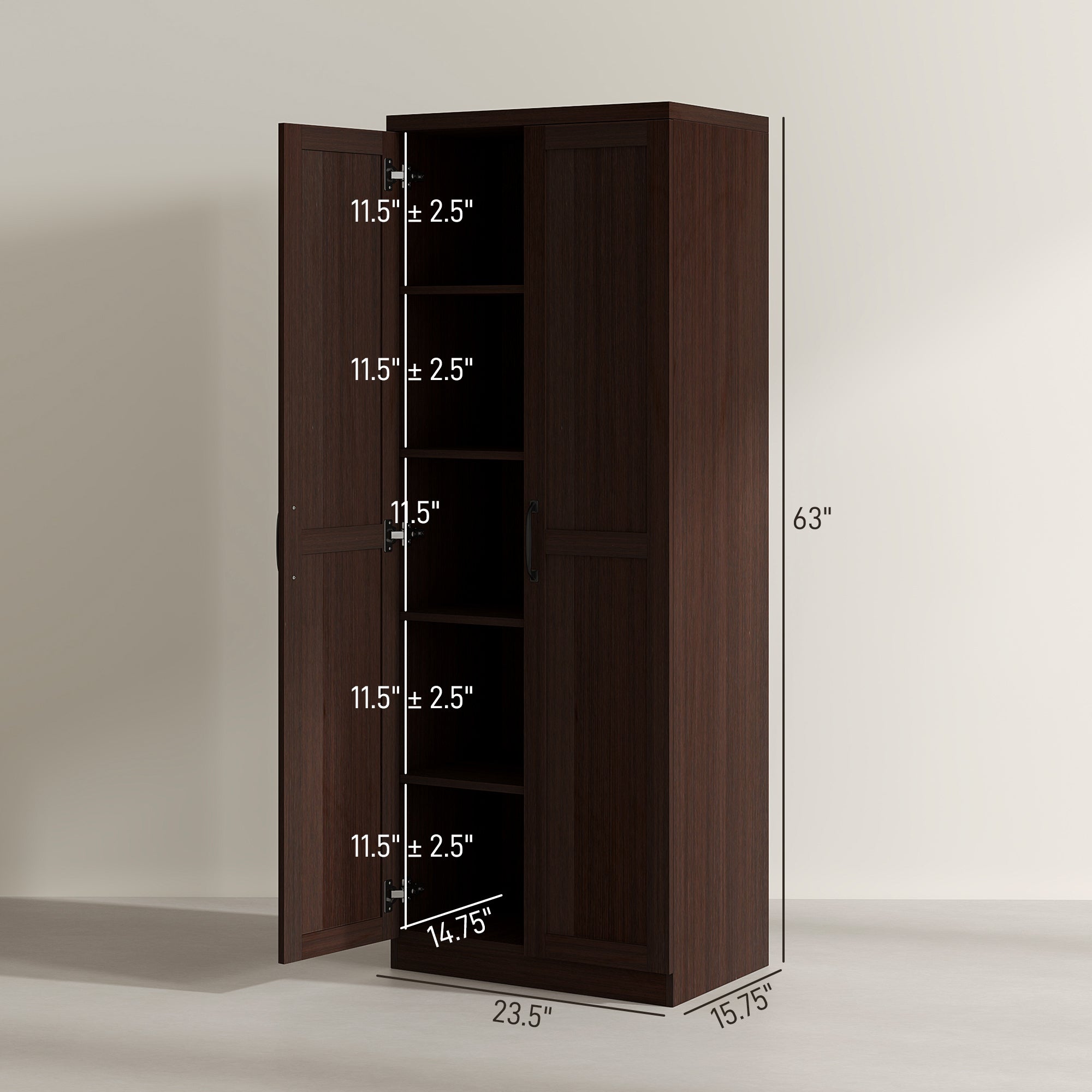 63" 2-Door Kitchen Pantry, Freestanding Cabinet with 2 Adjustable Shelves for Dining Room, Cinnamon Cherry Wood Grain