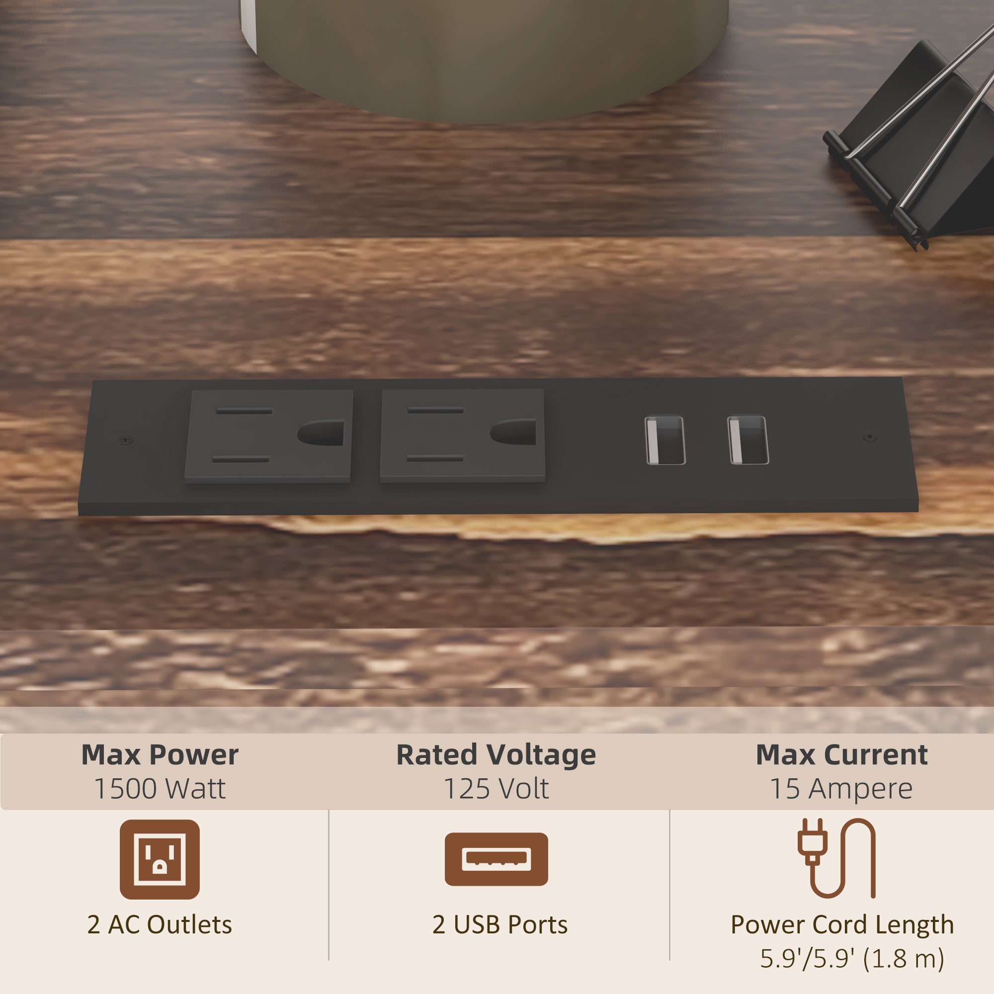 Printer Stand with Socket and USB Charging Ports, Industrial Mobile Printer Table with Storage and Wheels, Rustic Brown