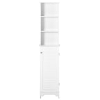 Tall Bathroom Storage Cabinet/Freestanding Linen Tower with 3-Tier Open Adjustable Shelf and Cupboard, White