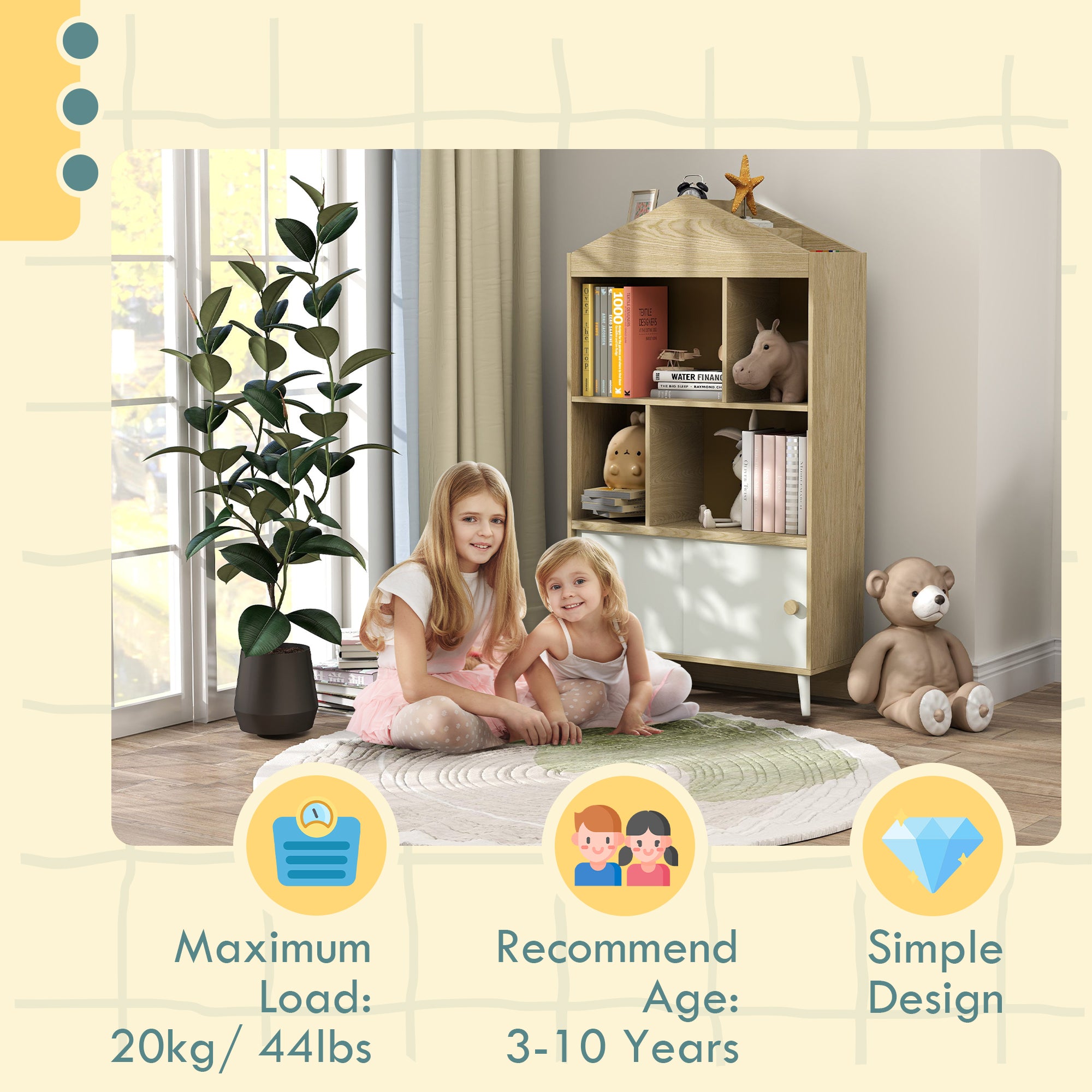 4-Cubby Children's Toy Shelf, Kids Bookshelf and Toy Storage for Playroom, Children's Room, Living Room,