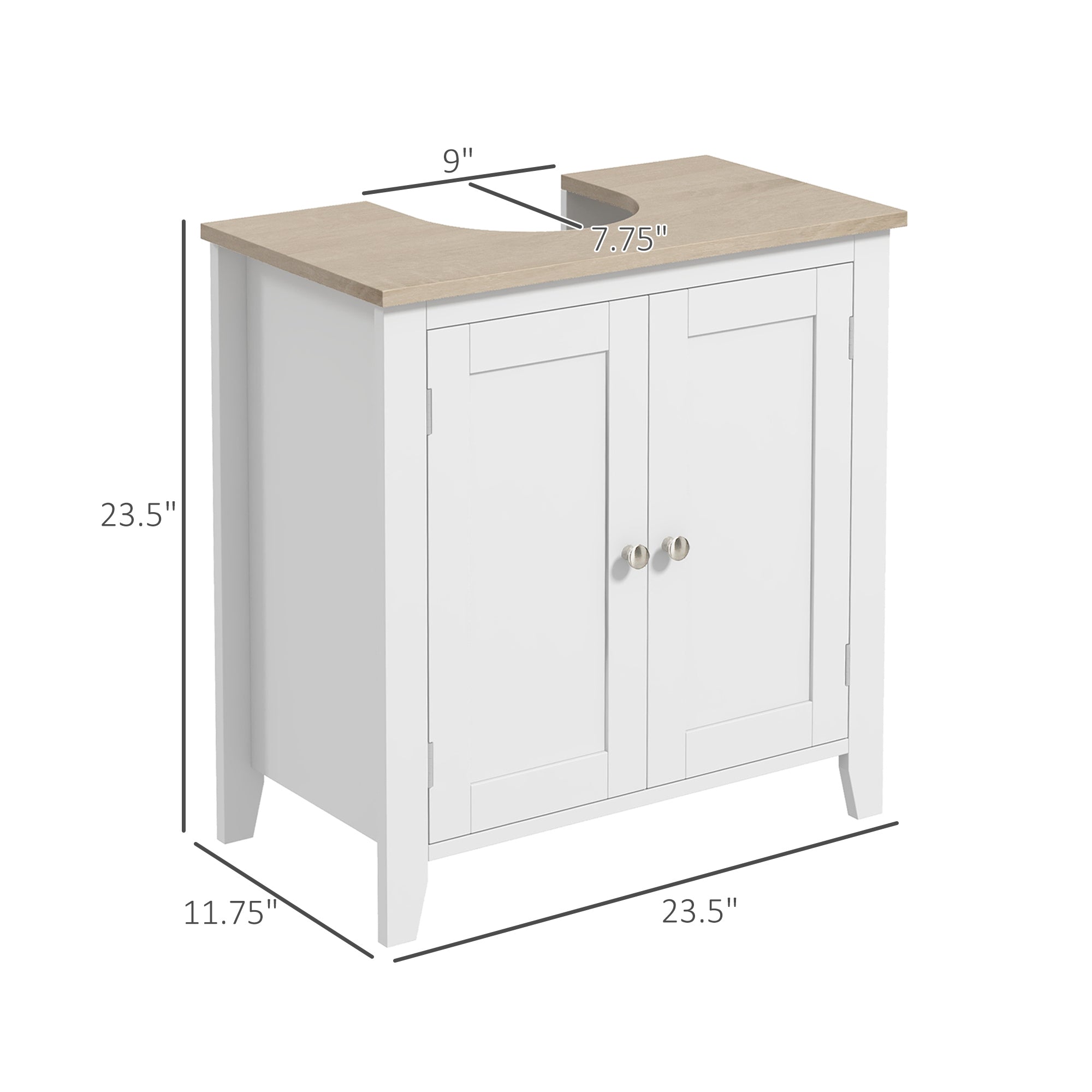 Pedestal Sink Storage Cabinet, Under Sink Cabinet with U-Shape and Adjustable Internal Shelf, White