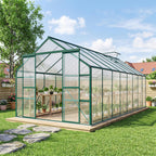 16' x 8' Aluminum Greenhouse Polycarbonate Walk-in Garden Greenhouse Kit with Adjustable Roof Vent, Rain Gutter and Sliding Door for Winter, Clear