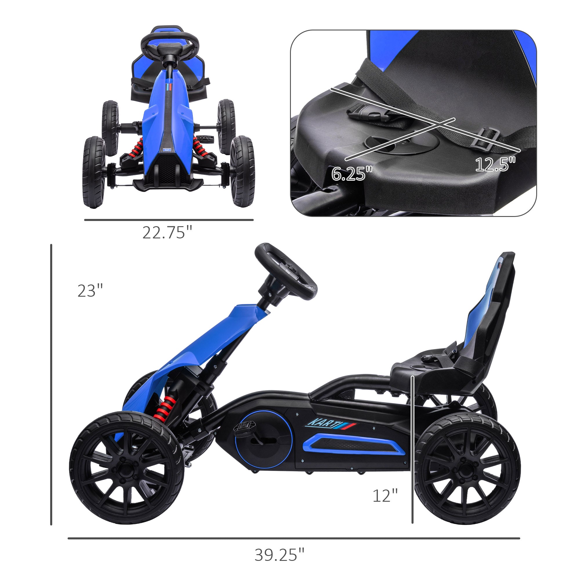 Kids Pedal Go Kart W/ Adjustable Seat, Swing Axle, Blue