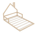 Full Size Wood Floor Bed with House-Shaped Headboard, Sturdy Pine Wood Construction, Easy Assembly, 78" L x 56.5" W x 46.5" H, Natural