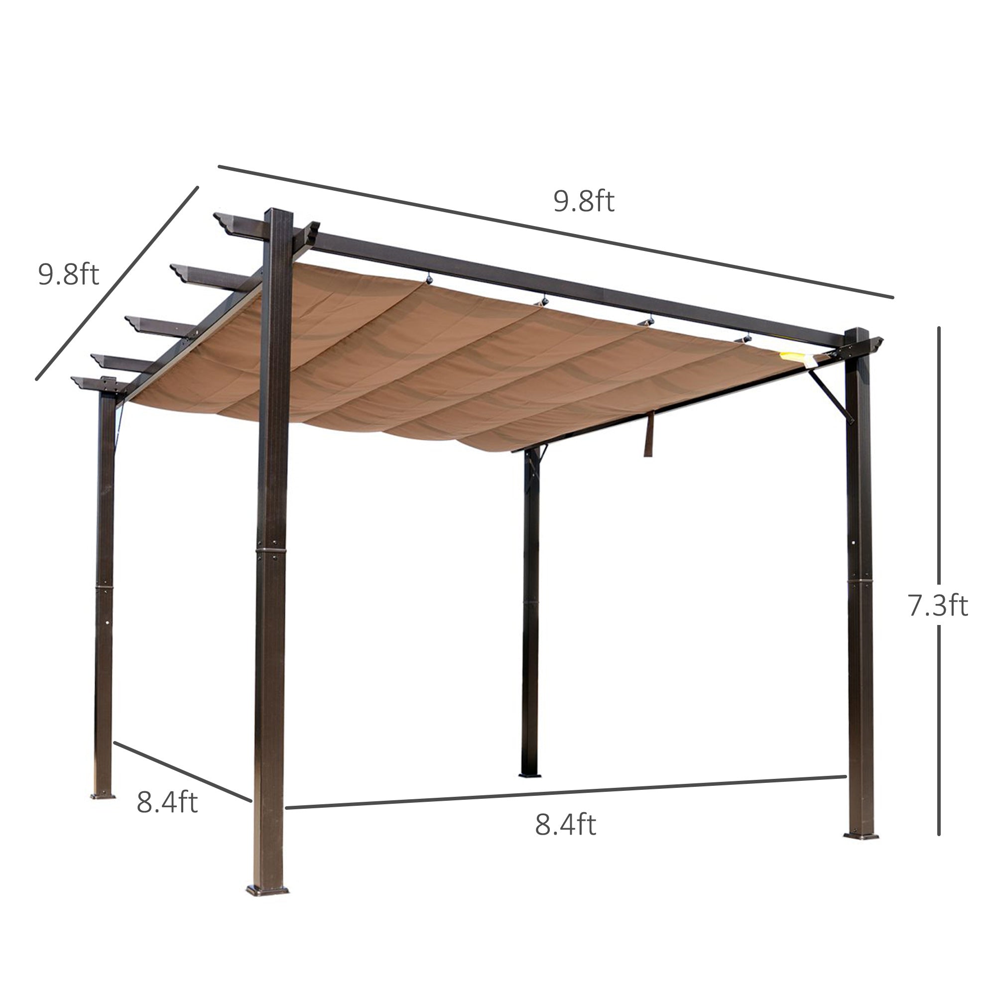 10' x 10' Outdoor Pergola Aluminum Gazebo w/ Retractable Canopy for Patio, Backyard, Party, Brown